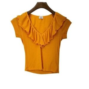 Aritzia Wilfred Vibrant Yellow Ruffle Crop Top
